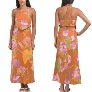 Caroline Constas Floral Halter Maxi Dress